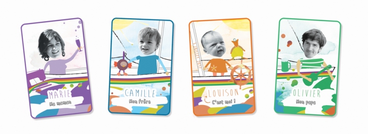 Faire-part de naissance original personnalisé - Type cartes 'Jeu de 7 familles' - Sur commande